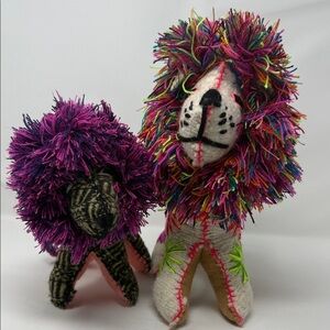 Mexican Folk Art Lion Wool Animalitos Colorful Plush Lion Set  8” & 10” toys
